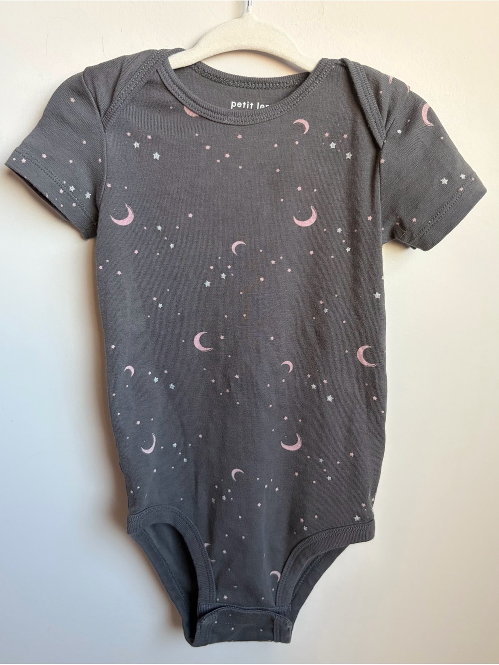 Petit Lem Charcoal One-Piece with Pink Moon & Stars